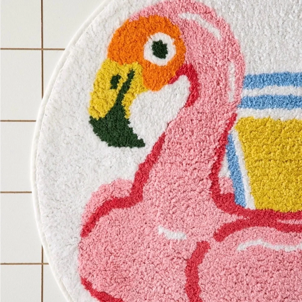 Urban Outfitters Flamingo Tropical Vacay Round Bath Mat Rug